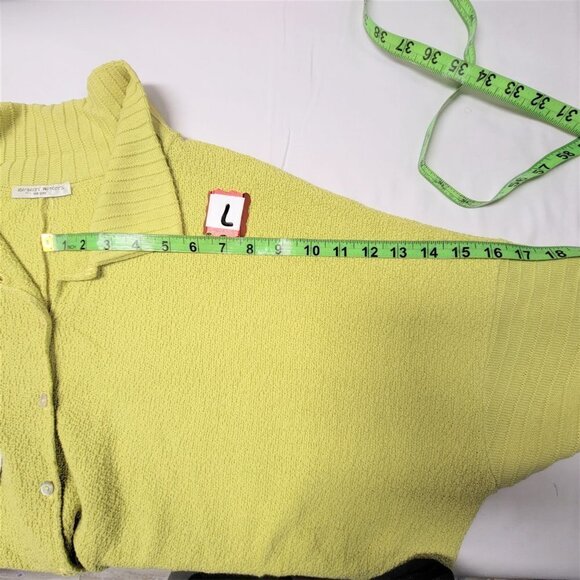 Cotton Cardigan Yellow Jacket Chartreuse Lime Green Sweater - Size L - NEW - Picture 10 of 16
